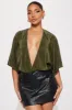 Mariah Plisse Bodysuit - Olive sold by Fashion Nova