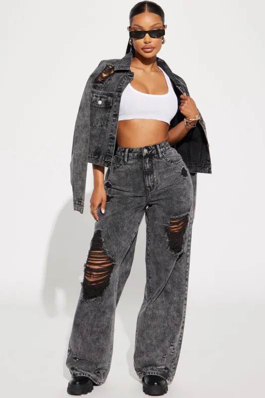 Left No Crumbs Non Stretch Wide Leg Jeans - Black Wash sold by Fashion Nova