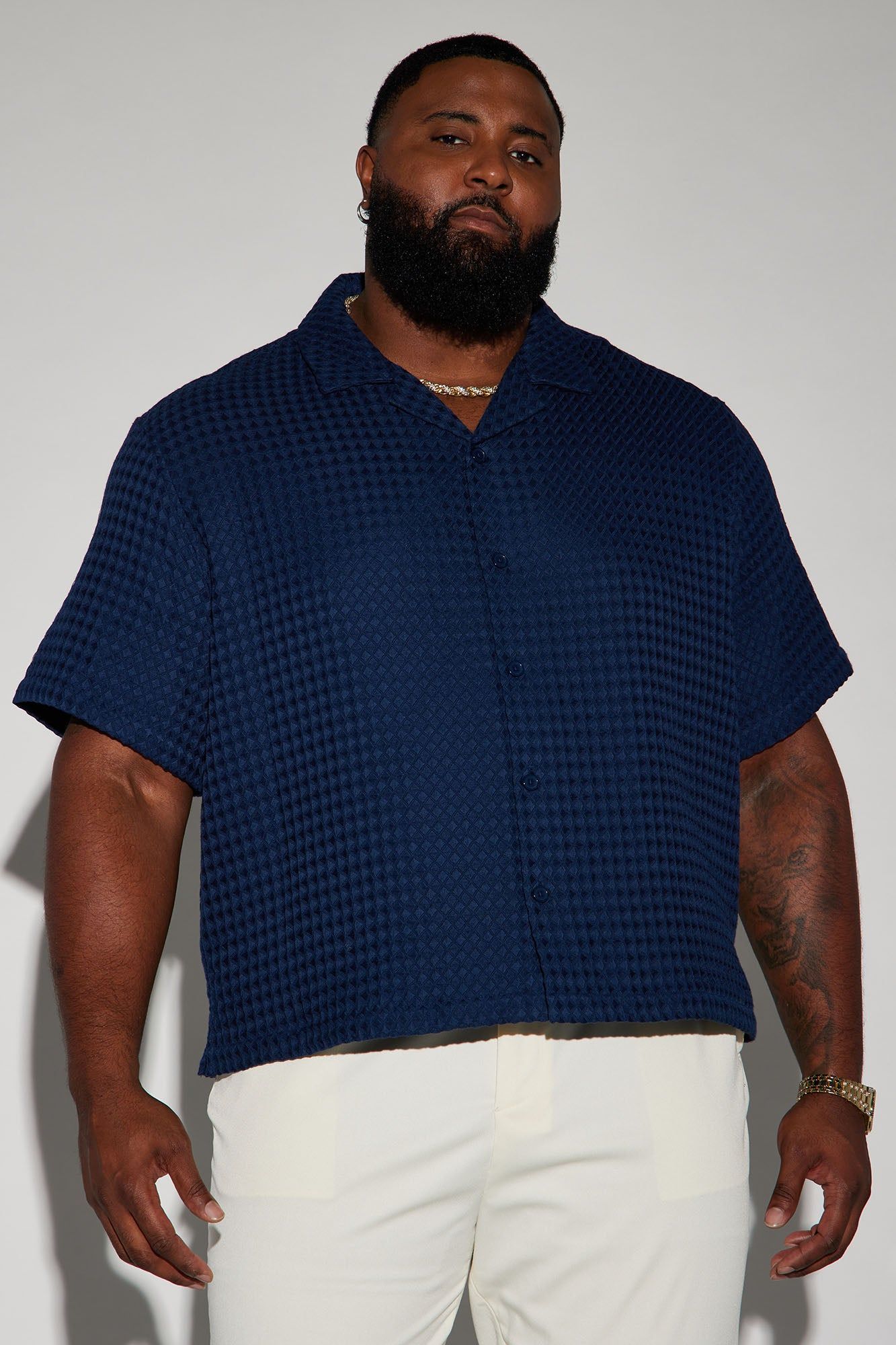 Waffle Knit Textured Button Up Shirt - Blue sold by Fashion Nova product image thumbnail 5