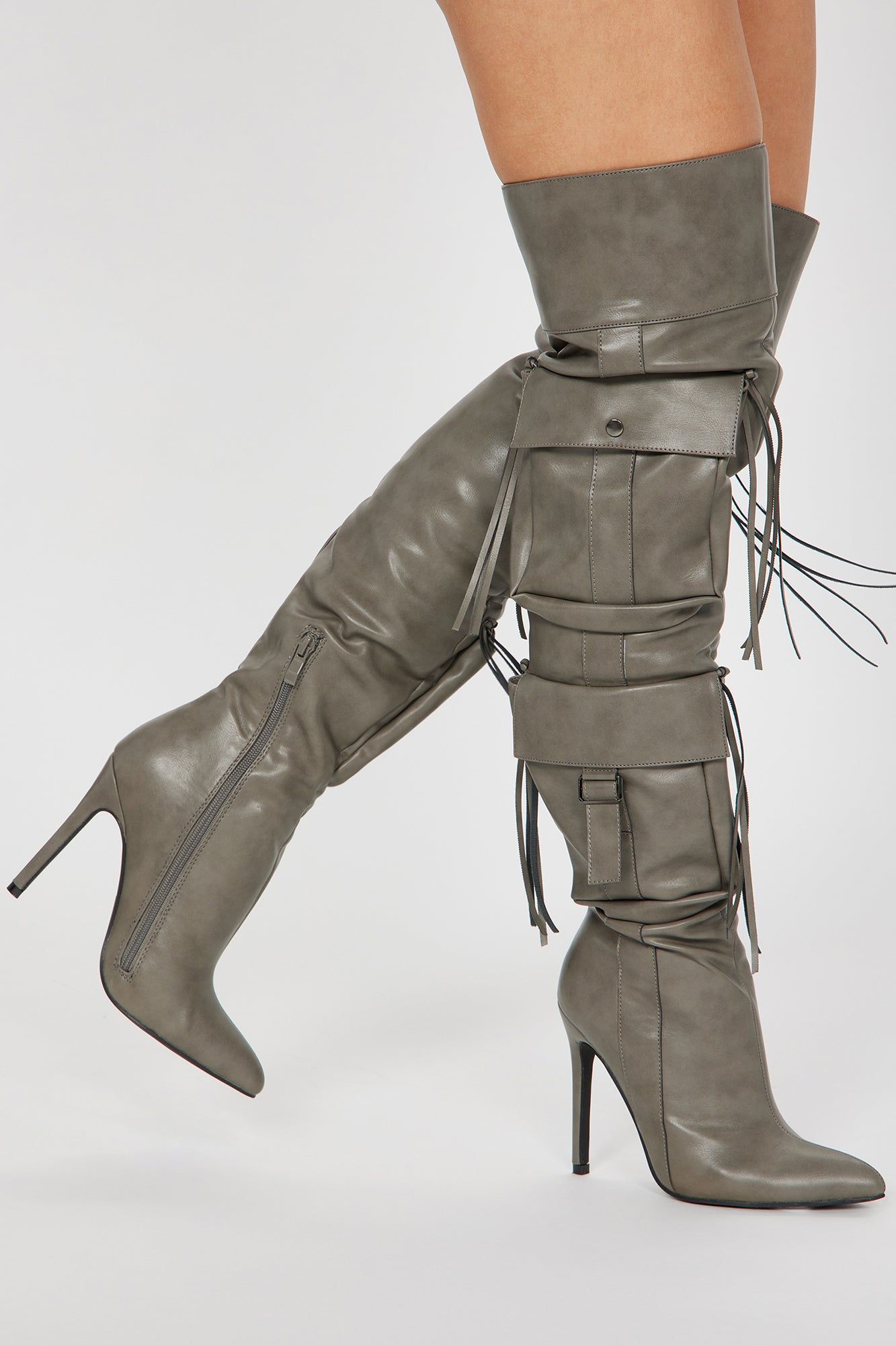 Roxanne Over The Knee Boots - Grey sold by Fashion Nova