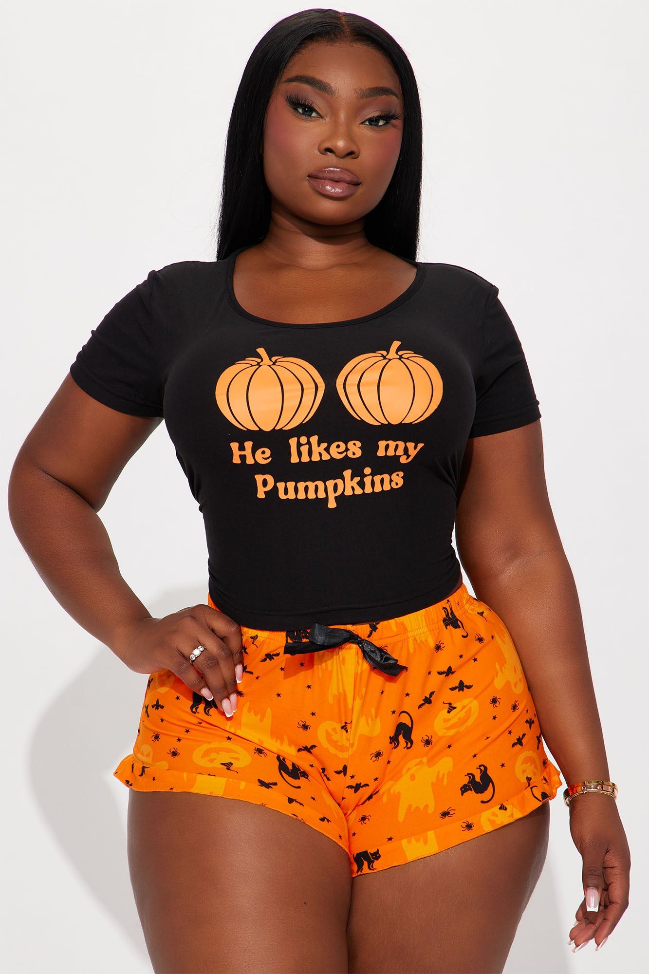 Do You Like My Pumpkins PJ Short Set - Black/Orange sold by Fashion Nova product image thumbnail 5