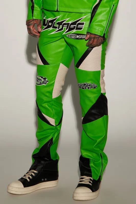 Got Me Faded Stacked Slim Flare Moto Pants - Green/combo sold by Fashion Nova