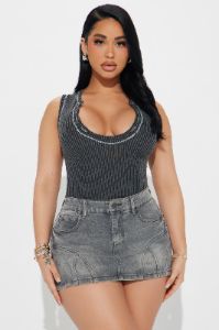 Chelsea Ribbed Bodysuit - Charcoal sold by Fashion Nova