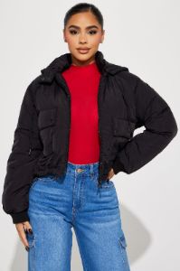 Giving You The Cold Shoulder Puffer Jacket - Black sold by Fashion Nova