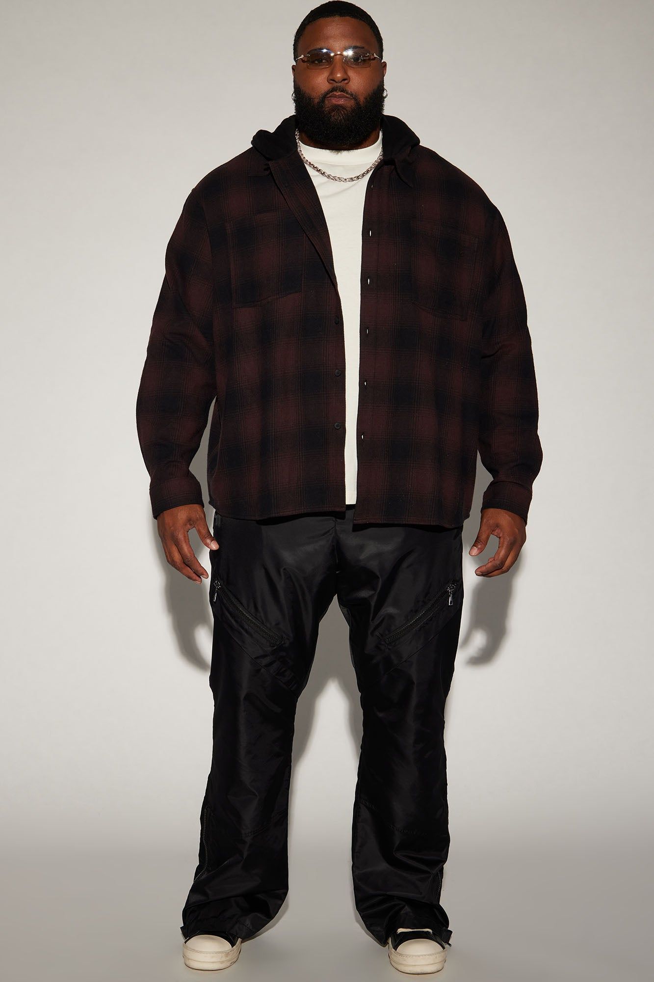 Time Gon Tell Hooded Oversized Shacket - Burgundy/combo sold by Fashion Nova product image thumbnail 5