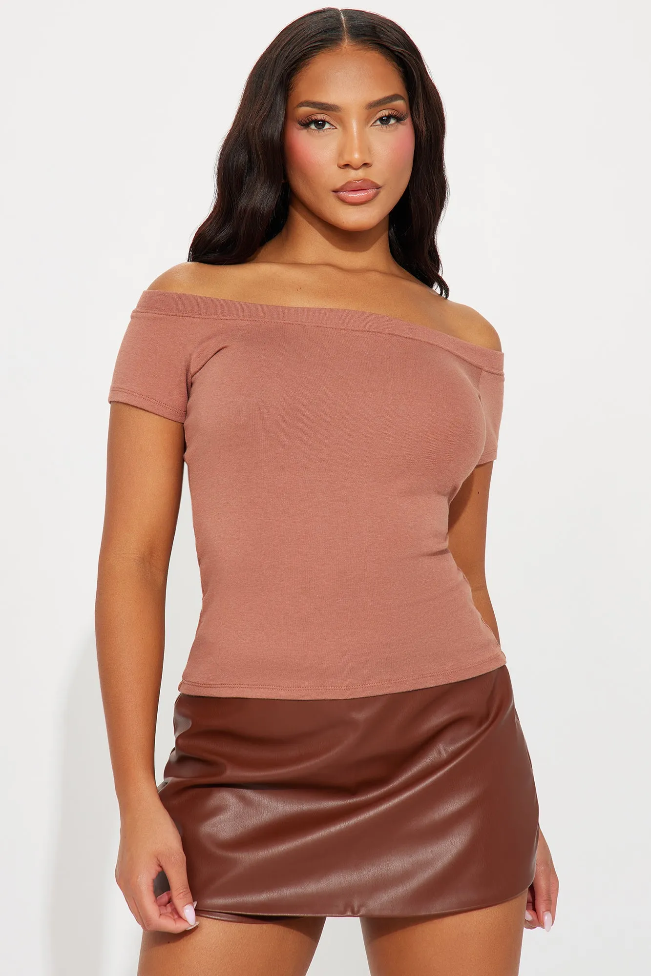 Lily Off Shoulder Short Sleeve Top - Mocha sold by Fashion Nova