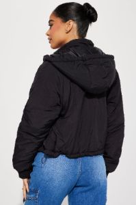 Giving You The Cold Shoulder Puffer Jacket - Black sold by Fashion Nova