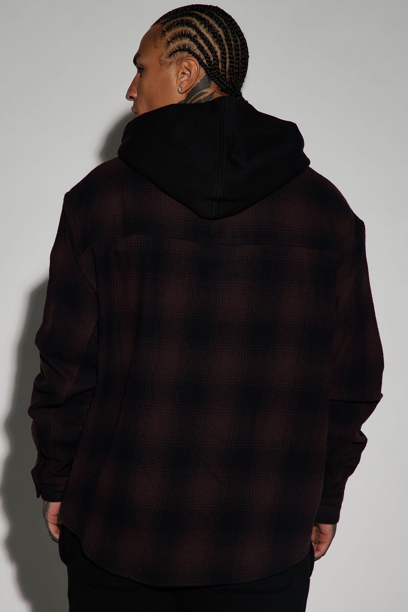 Time Gon Tell Hooded Oversized Shacket - Burgundy/combo sold by Fashion Nova product image thumbnail 3