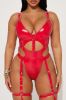 Secretly Naughty Vinyl Strappy Garter Teddy - Red sold by Fashion Nova