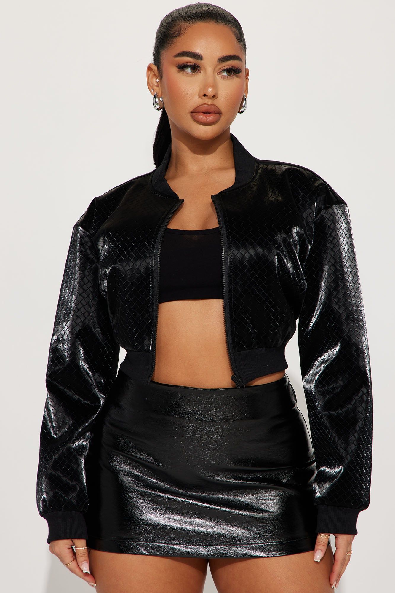 Got High Standards Cropped Jacket - Black sold by Fashion Nova
