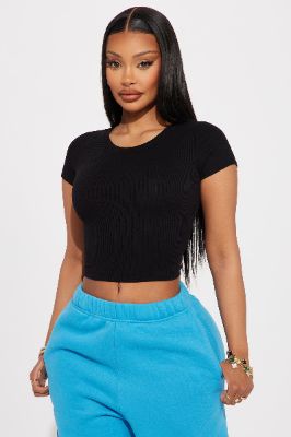 Aria Ribbed Short Sleeve Tee - Black sold by Fashion Nova