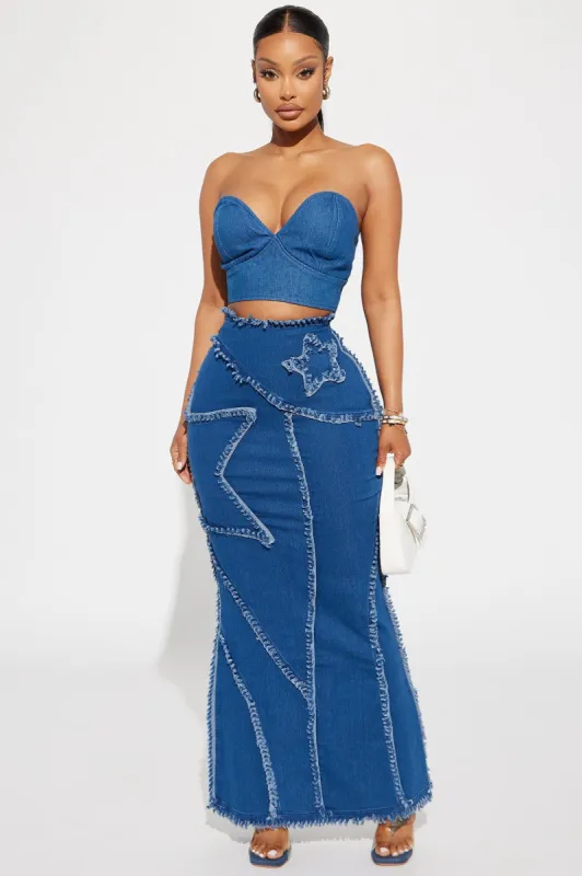 Denim Star Maxi Skirt - Dark Wash sold by Fashion Nova
