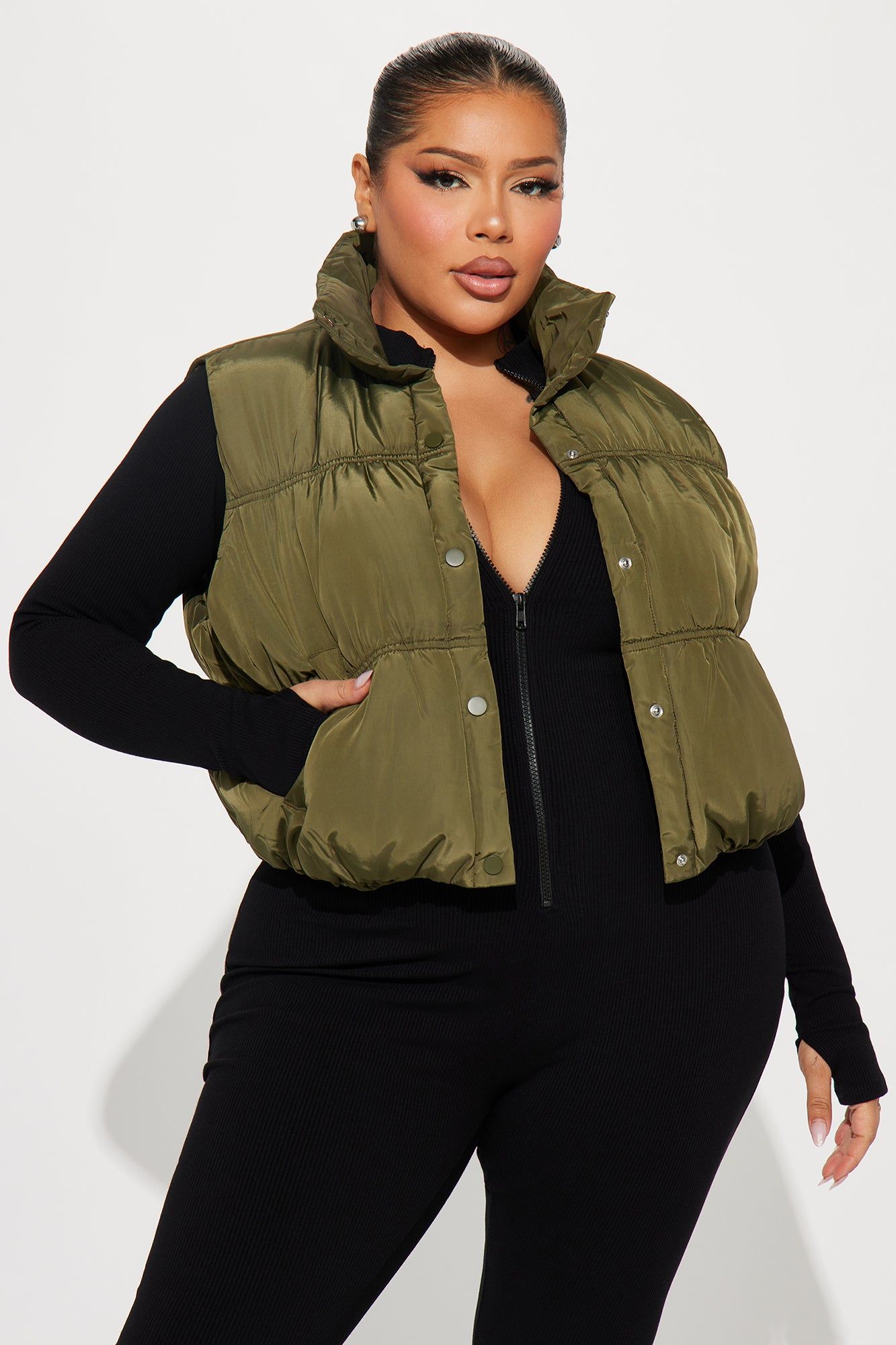 Stella Puffer Vest - Olive sold by Fashion Nova product image thumbnail 4
