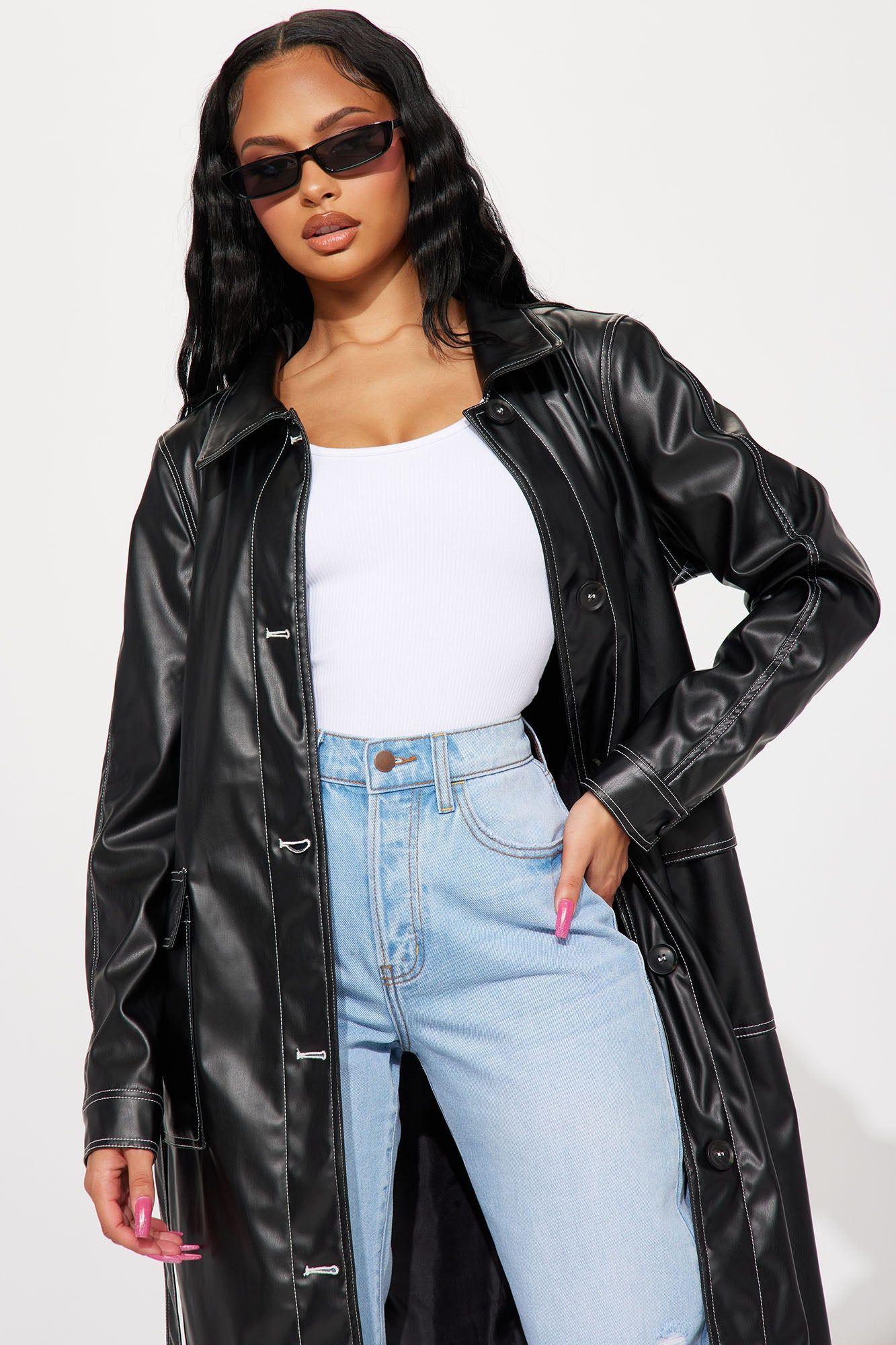 Can't Get You Off My Mind Faux Leather Trench Coat - Black sold by Fashion Nova product image thumbnail 2
