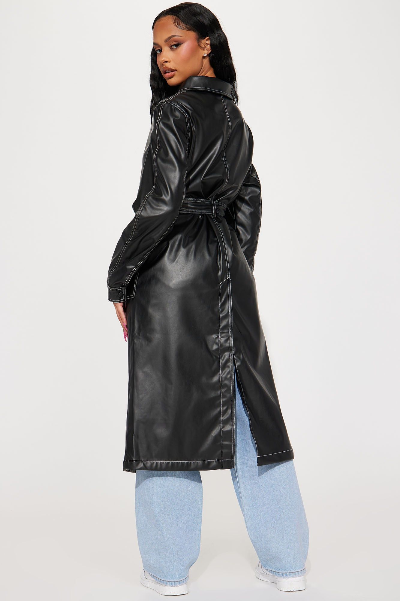 Can't Get You Off My Mind Faux Leather Trench Coat - Black sold by Fashion Nova product image thumbnail 3