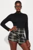 Wendy Plaid Skort Romper - Black/combo sold by Fashion Nova