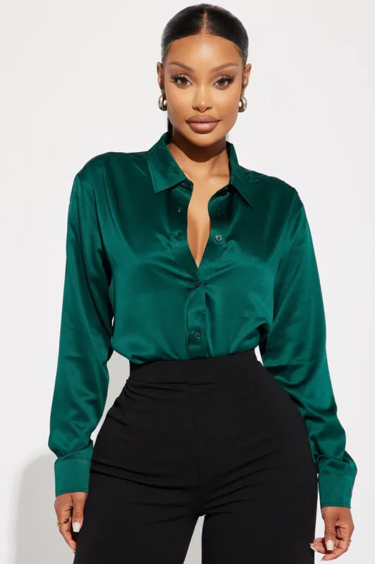 Yuliana Satin Shirt - Green sold by Fashion Nova