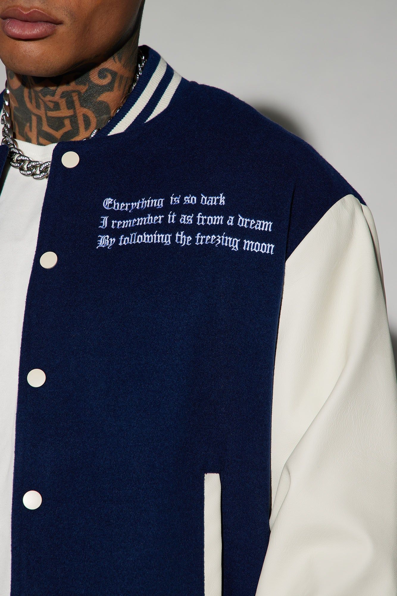 Dark Harvest Varsity Jacket - Navy sold by Fashion Nova product image thumbnail 3