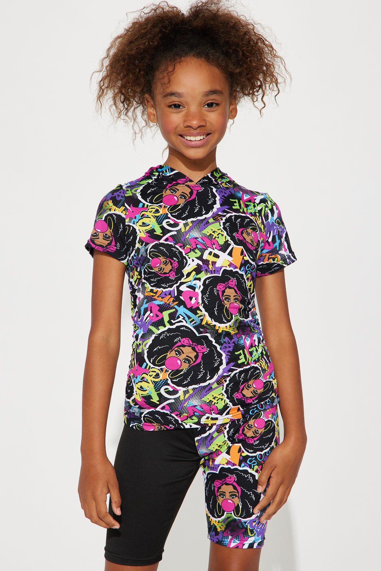 Mini Bubblegum Love Biker Short Set - Black/combo sold by Fashion Nova product image thumbnail 2