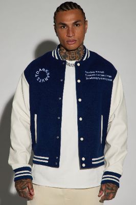 Dark Harvest Varsity Jacket - Navy made by Fashion Nova