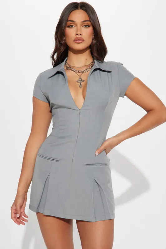 Issey Pleated Mini Dress - Grey sold by Fashion Nova