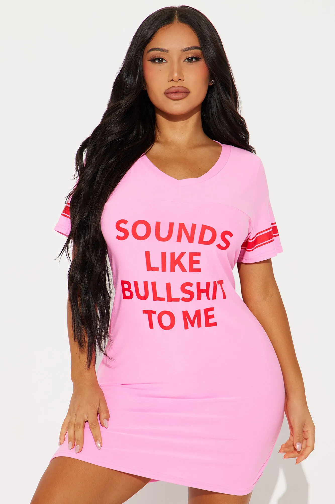 Sounds Like Bullshit PJ Sleep Shirt - Pink sold by Fashion Nova