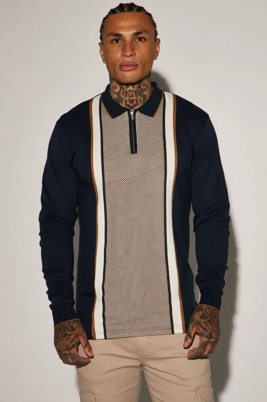 Flush Long Sleeve Polo - Navy sold by Fashion Nova