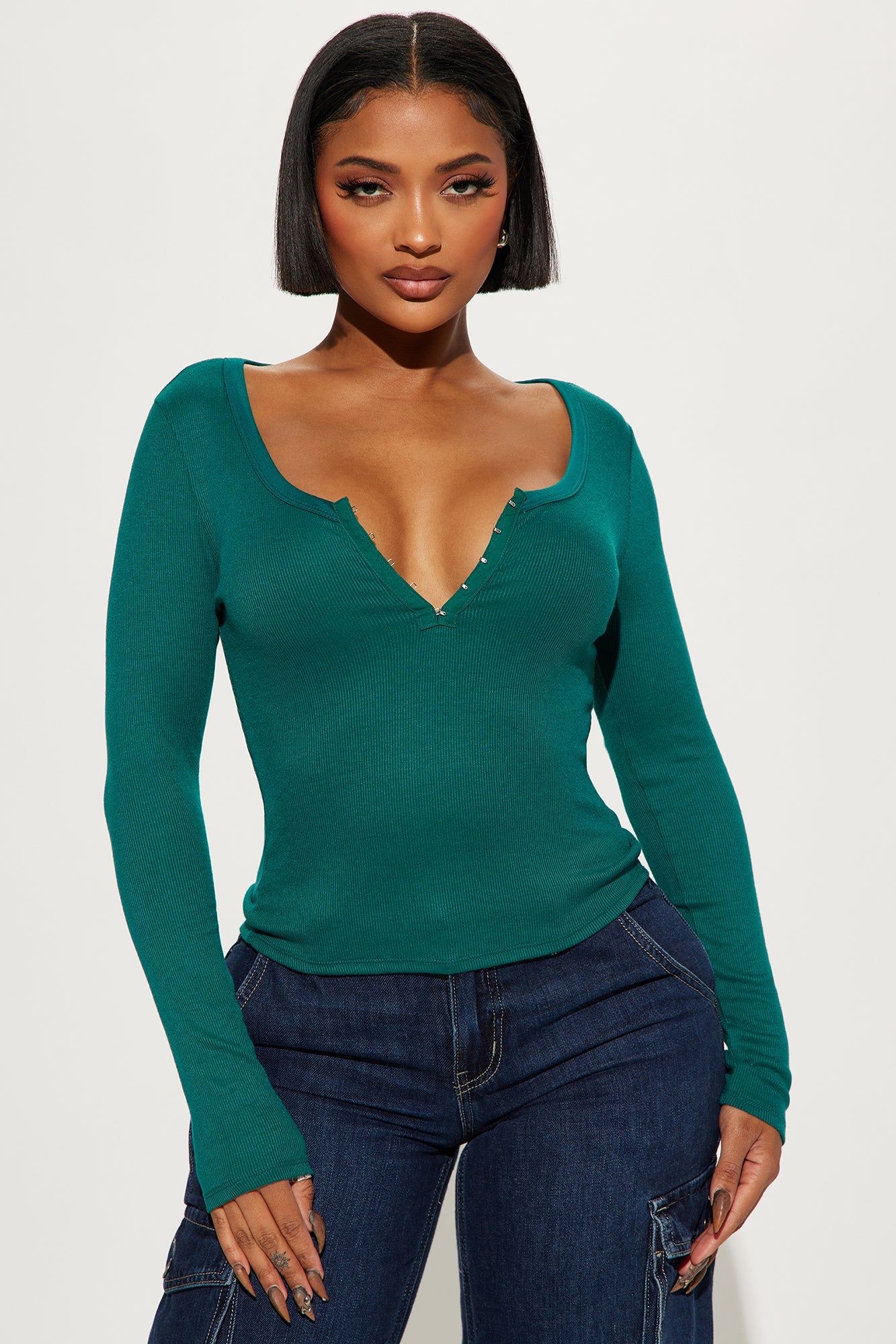 Dawn Ribbed Long Sleeve Top - Hunter sold by Fashion Nova