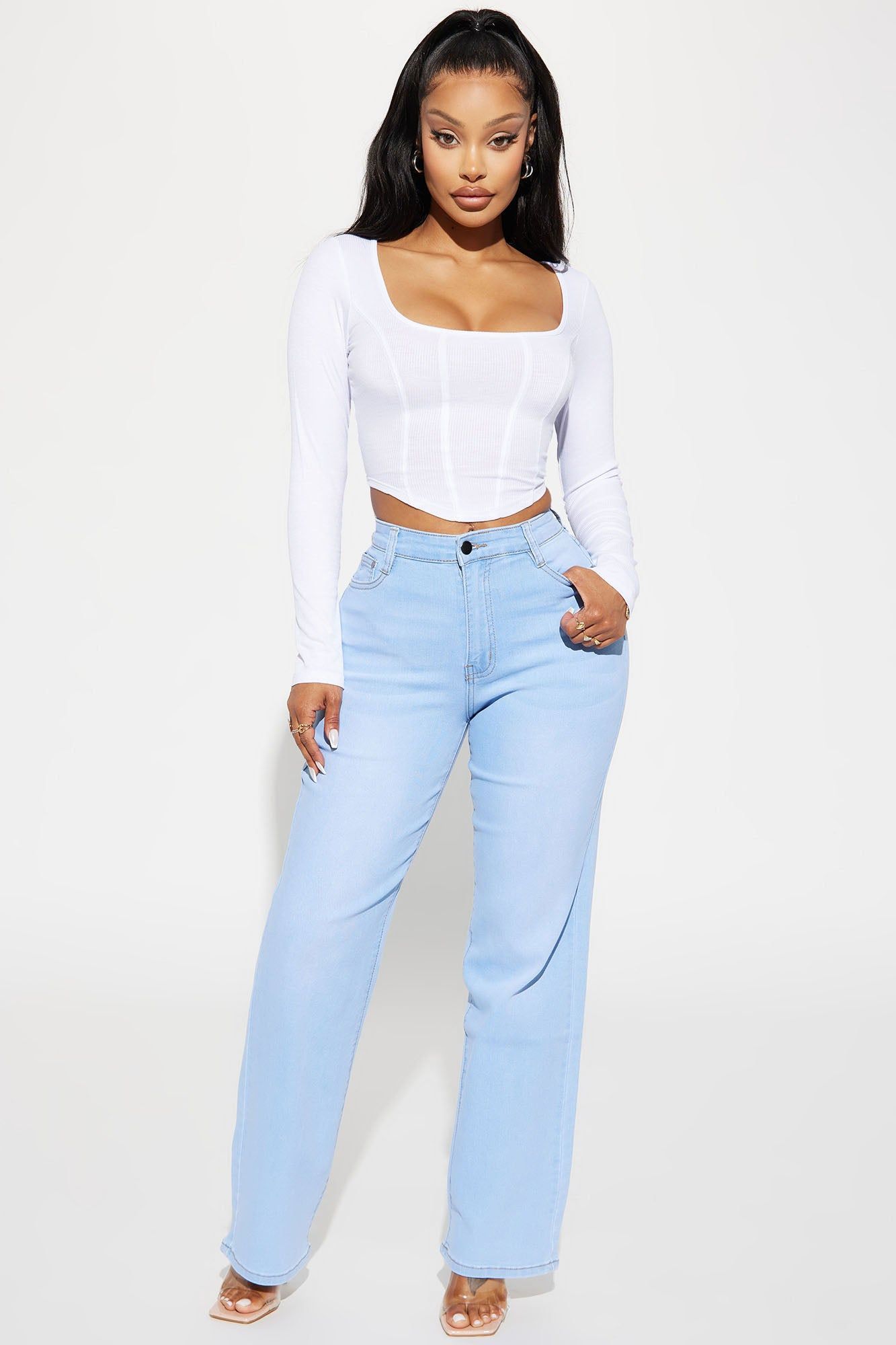 Simply Basic Stretch Straight Jeans - Light Wash sold by Fashion Nova