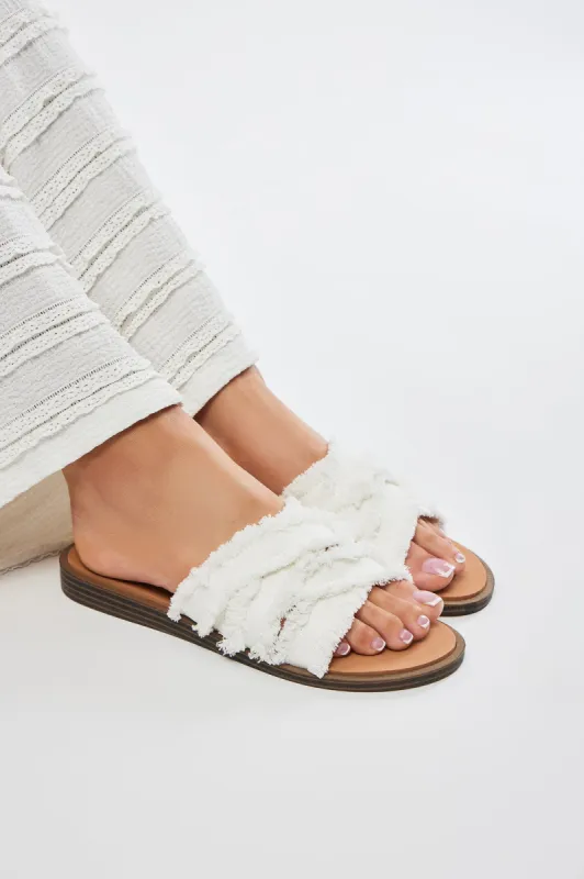 Drea Denim Flat Sandals - White sold by Fashion Nova
