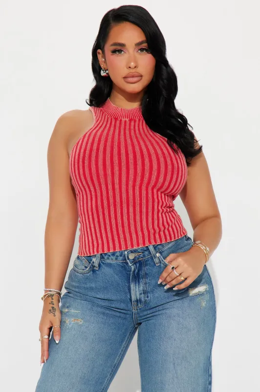 Can't Look Away Marled Sweater Top - Red sold by Fashion Nova