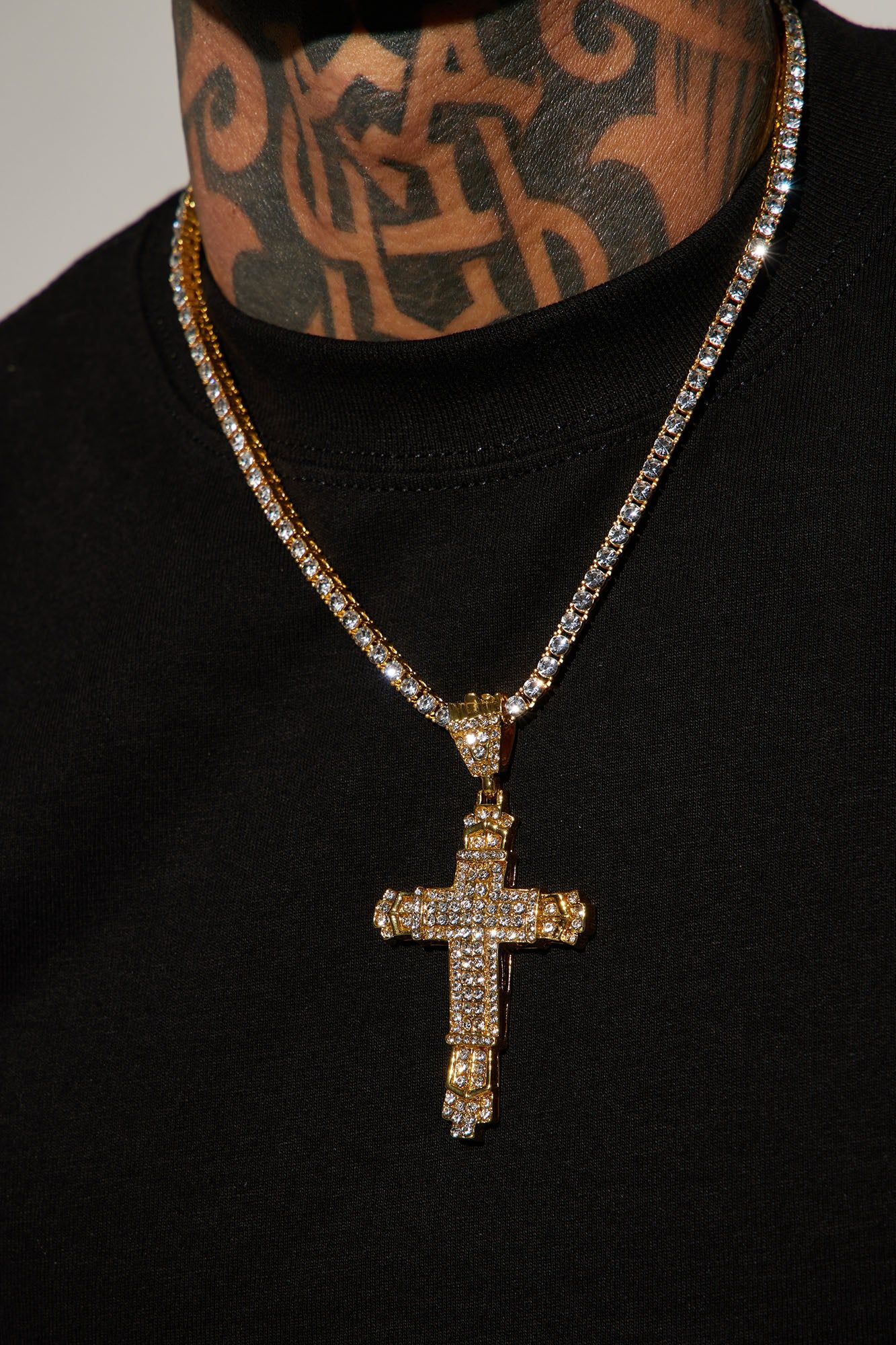 Big Holy Cross Tennis Chain Necklace - Gold sold by Fashion Nova