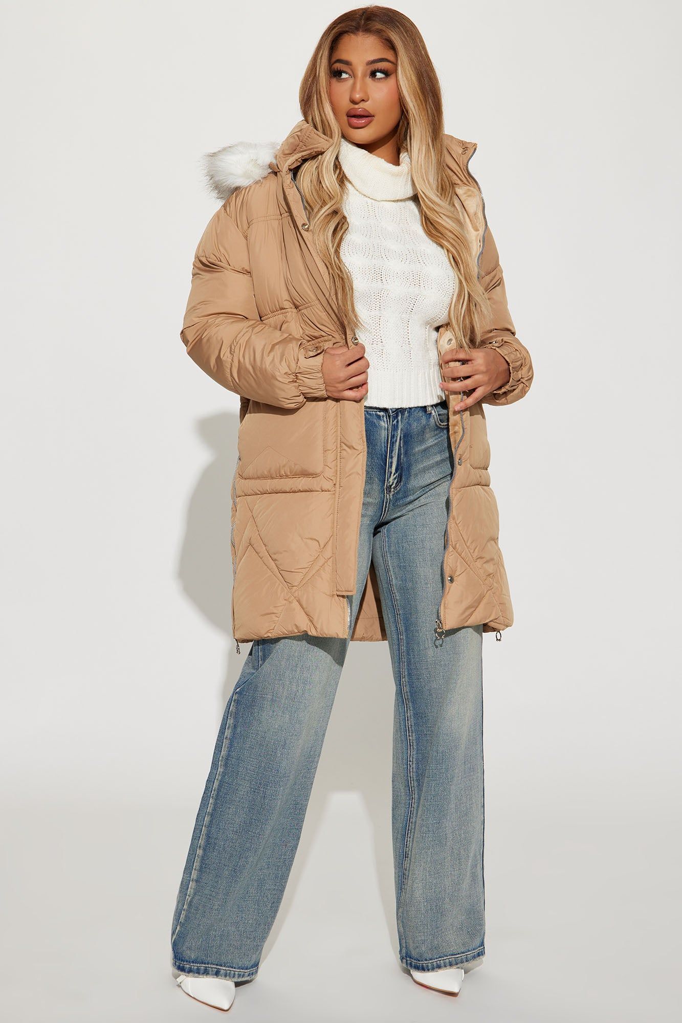 Elsa Long Puffer Jacket - Sand sold by Fashion Nova product image thumbnail 2