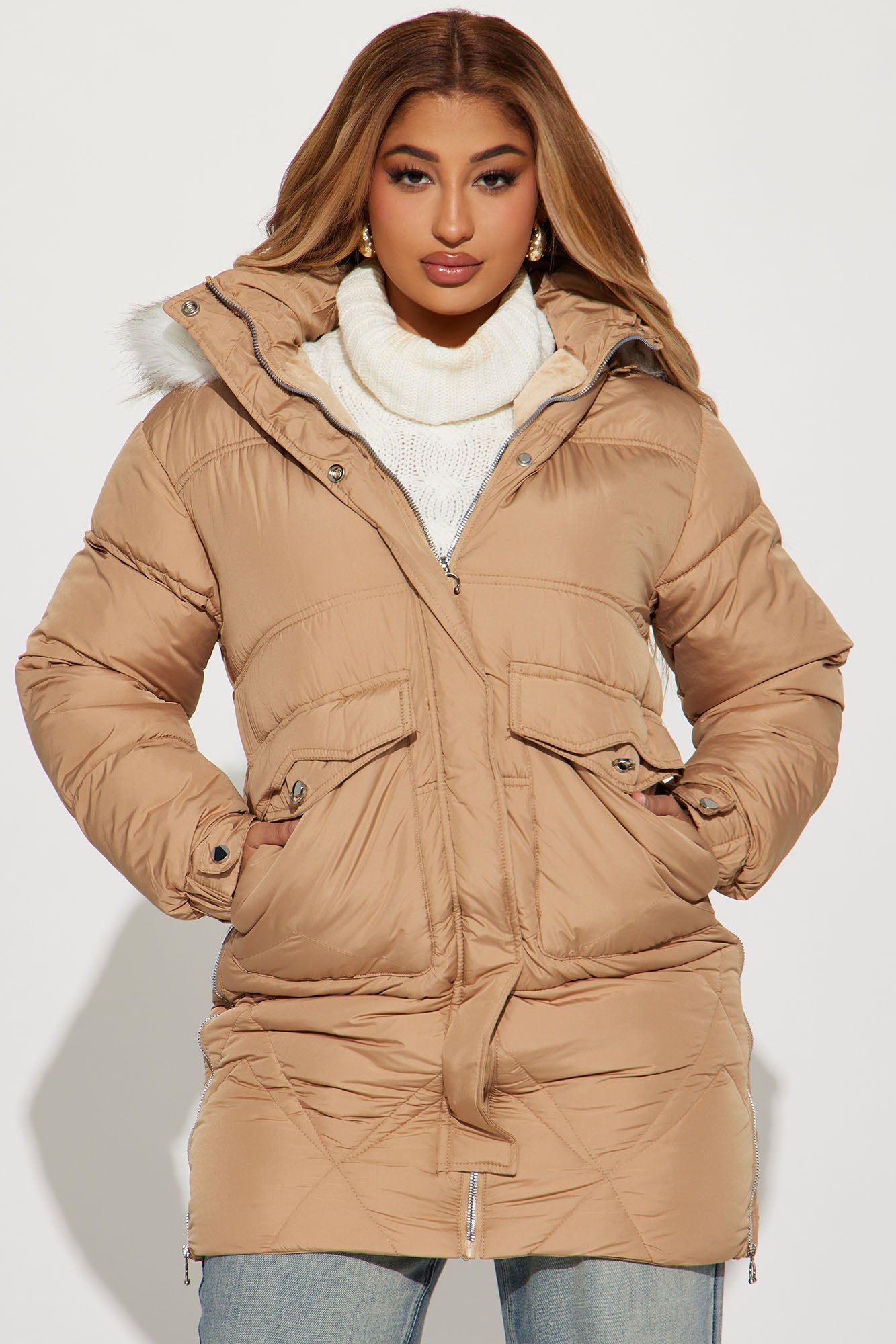 Elsa Long Puffer Jacket - Sand sold by Fashion Nova product image thumbnail 3