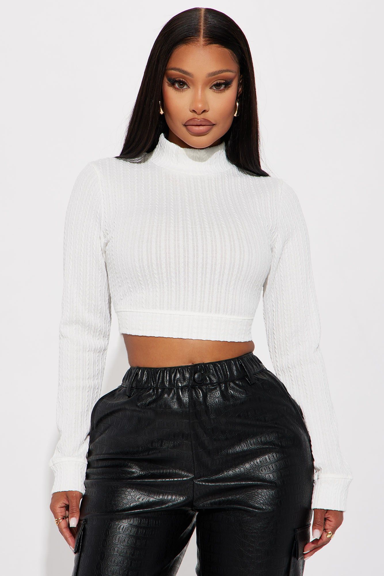 Autumn Long Sleeve Crop Top - Off White sold by Fashion Nova