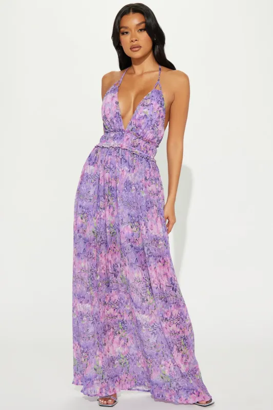 Marissa Chiffon Maxi Dress - Lavender/combo sold by Fashion Nova