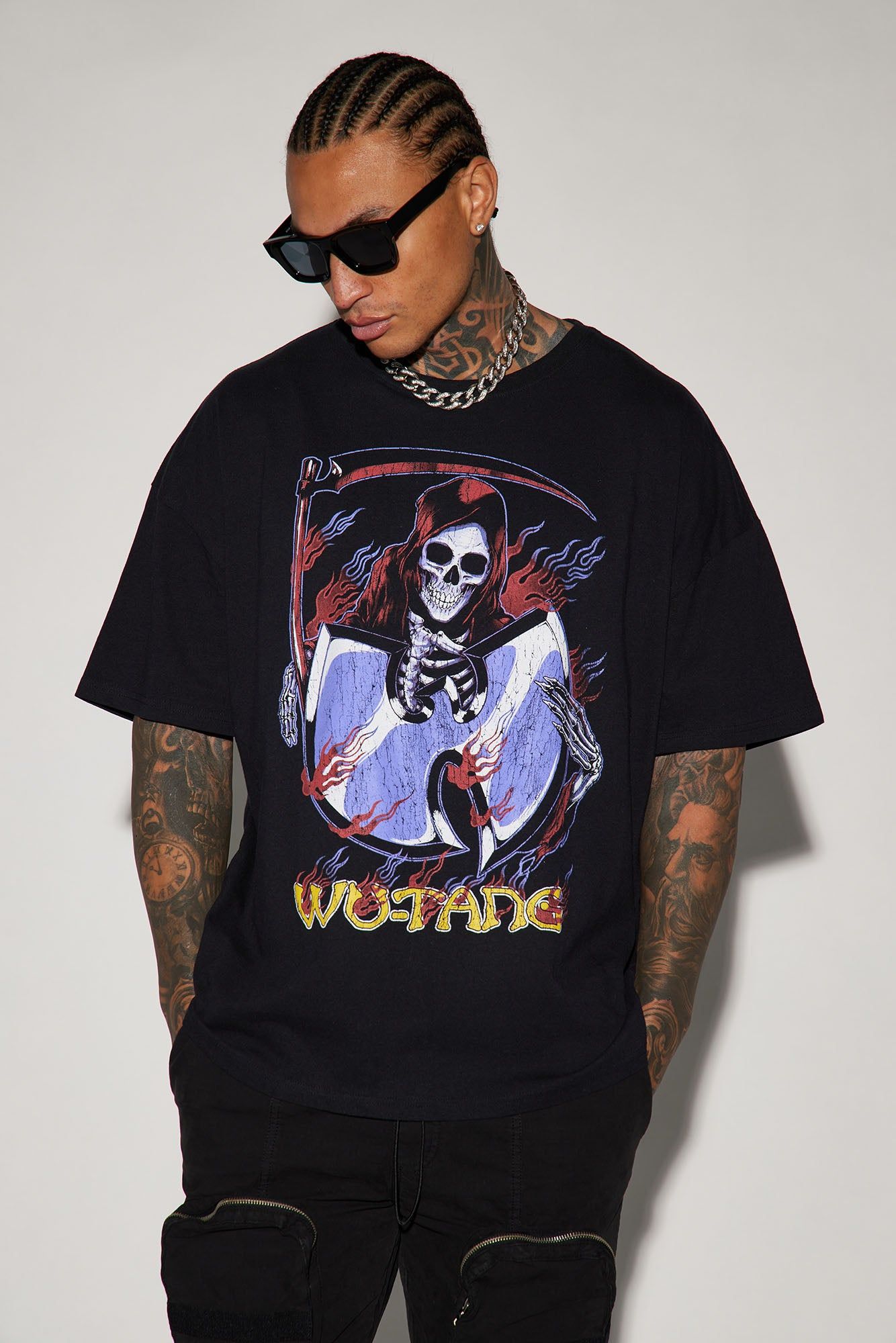 Vintage Grim Reaper Graphic Tee Sz Large Black Death Hooded