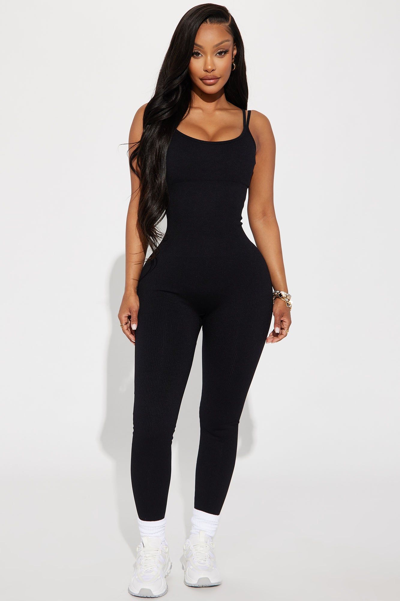 Effortless Joyce Ribbed Seamless Jumpsuit - Black sold by Fashion Nova