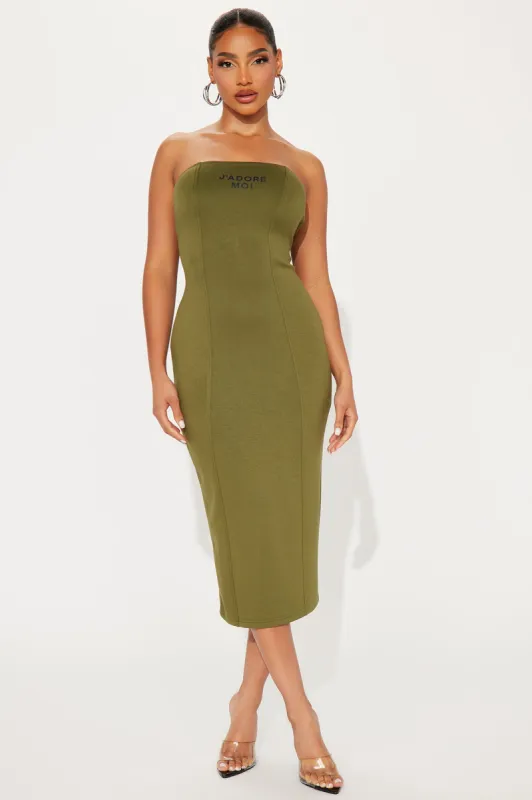 J'Adore Moi Midi Dress - Olive sold by Fashion Nova
