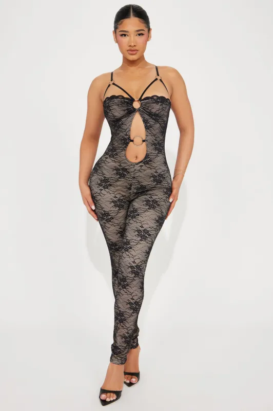 Just A Crush Lace Jumpsuit  - Black sold by Fashion Nova