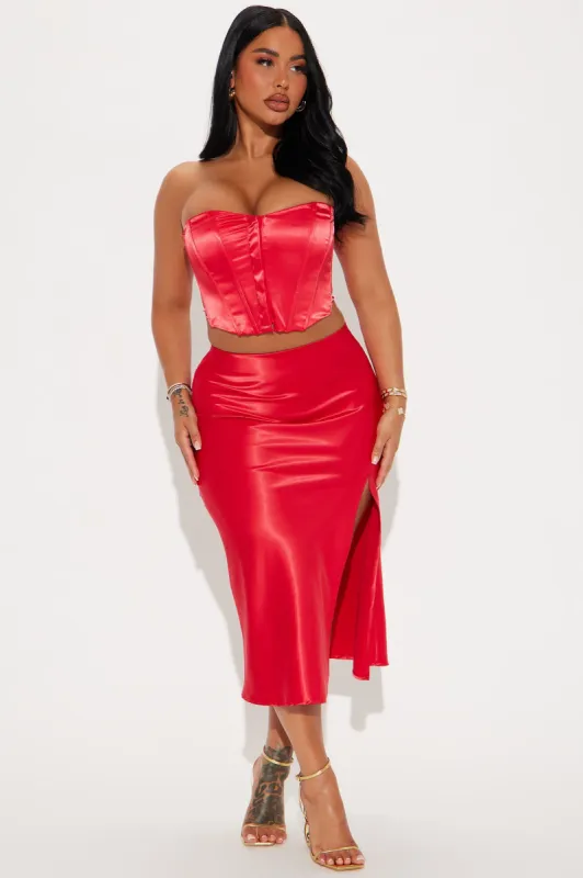 Kristin Satin Skirt Set - Red sold by Fashion Nova