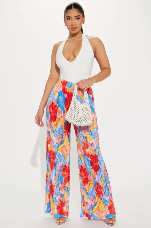 Tropic Time Printed Plisse Pant - Peach/combo sold by Fashion Nova