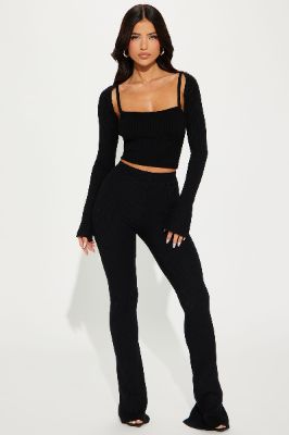Justine 3 Piece Sweater Pant Set - Black sold by Fashion Nova