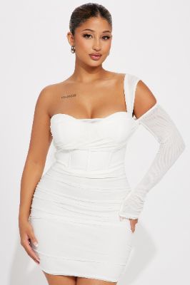 Wendy Mesh Mini Dress - White sold by Fashion Nova
