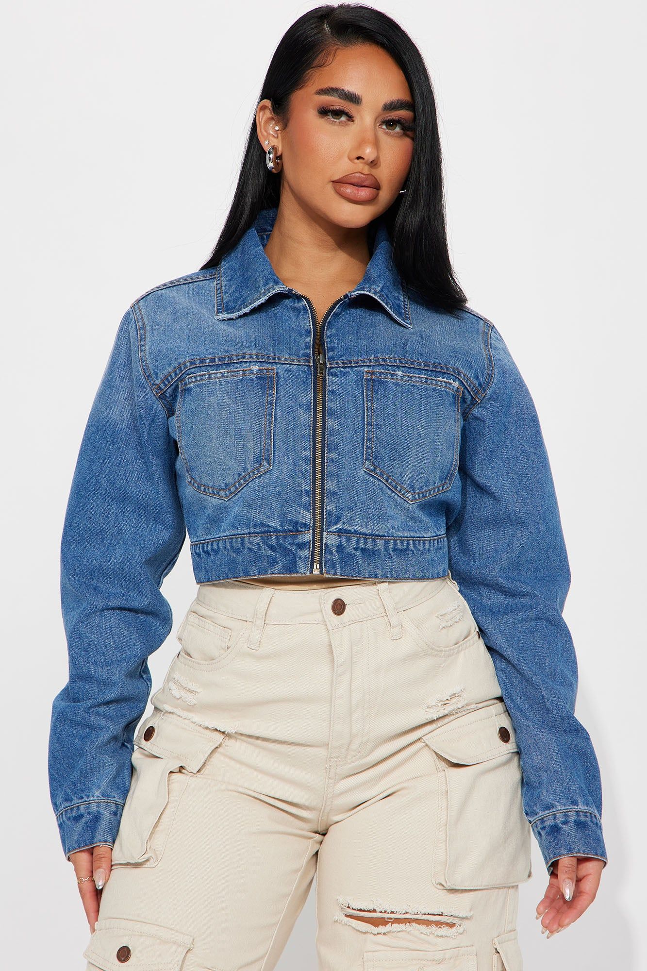 Out Of Town Denim Jacket - Medium Wash sold by Fashion Nova