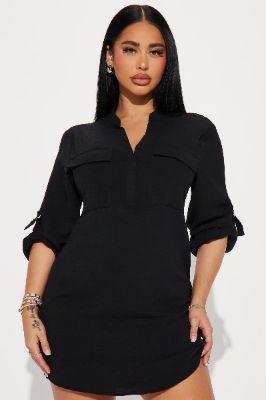 Jennifer Mini Shirt Dress - Black sold by Fashion Nova