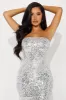 Denise Strapless Sequin Maxi Dress - Silver sold by Fashion Nova