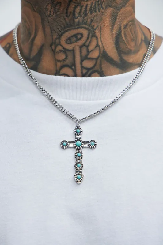 Turquoise Cross Necklace - Turquoise/combo sold by Fashion Nova