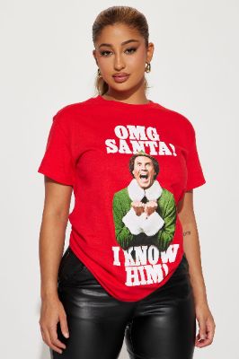 OMG Santa Elf Graphic Tee - Red sold by Fashion Nova