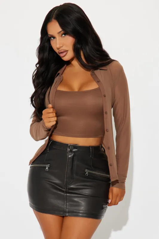 Brooke Button Up Top - Brown sold by Fashion Nova